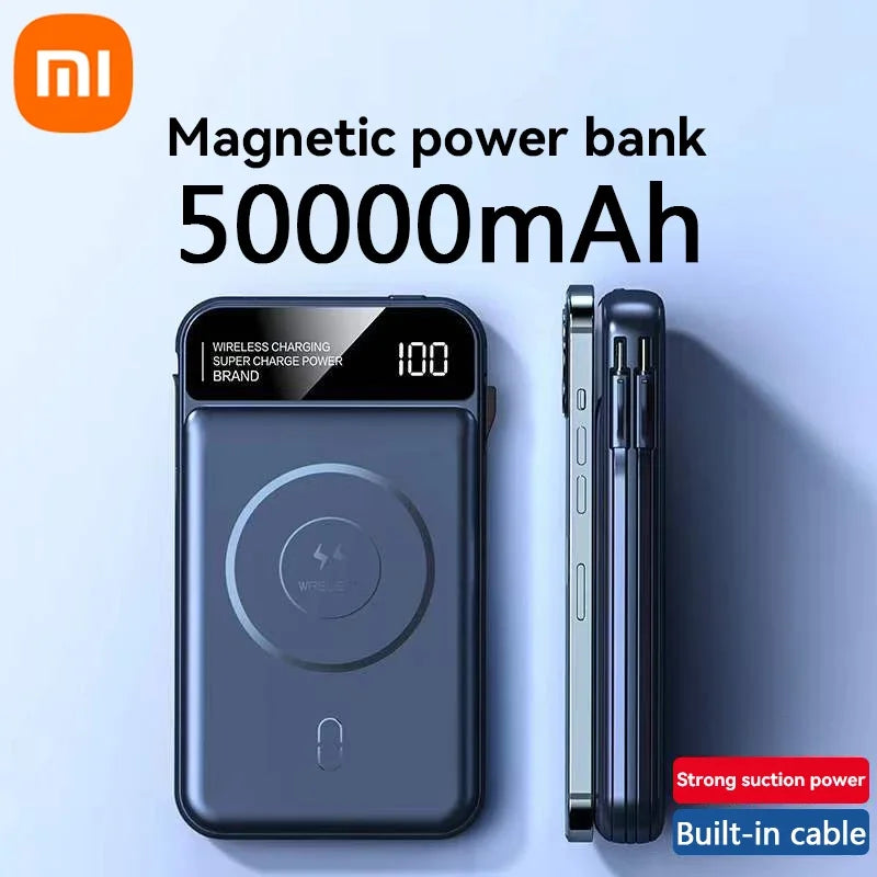 Xiaomi 50000mah Power Bank Magnetic Wireless Magsafe PowerBank Portable Built-in Wire Fast Charging Battery For Samsung iPhone