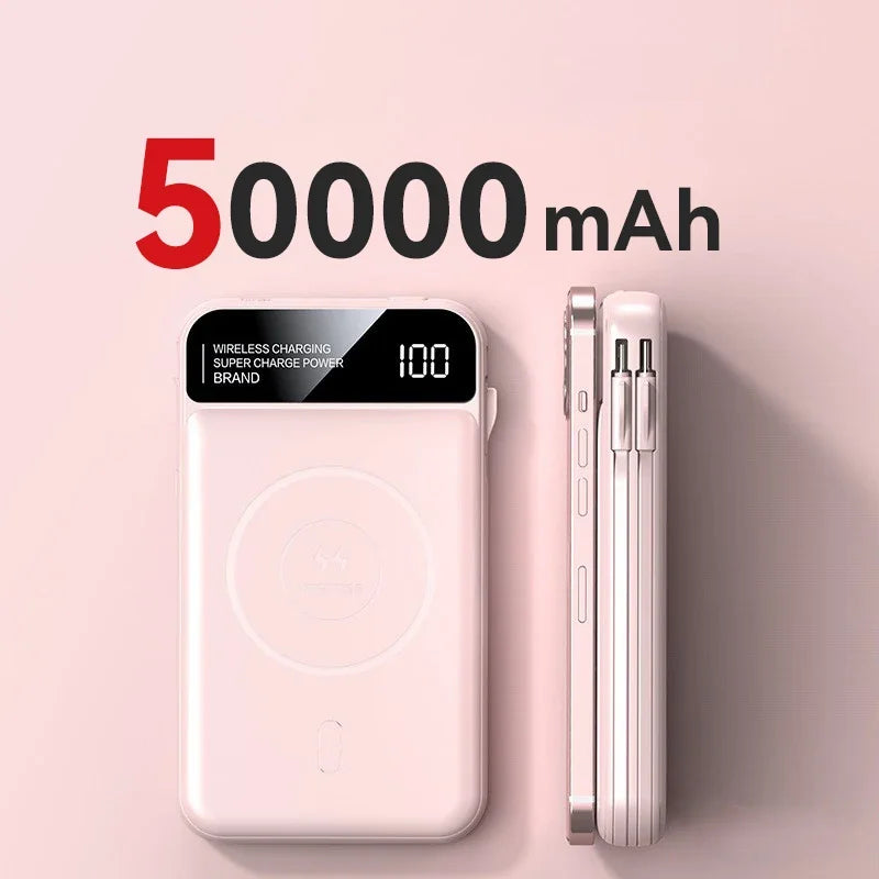Xiaomi 50000mah Power Bank Magnetic Wireless Magsafe PowerBank Portable Built-in Wire Fast Charging Battery For Samsung iPhone