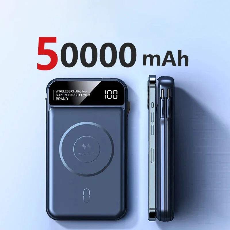 Xiaomi 50000mah Power Bank Magnetic Wireless Magsafe PowerBank Portable Built-in Wire Fast Charging Battery For Samsung iPhone